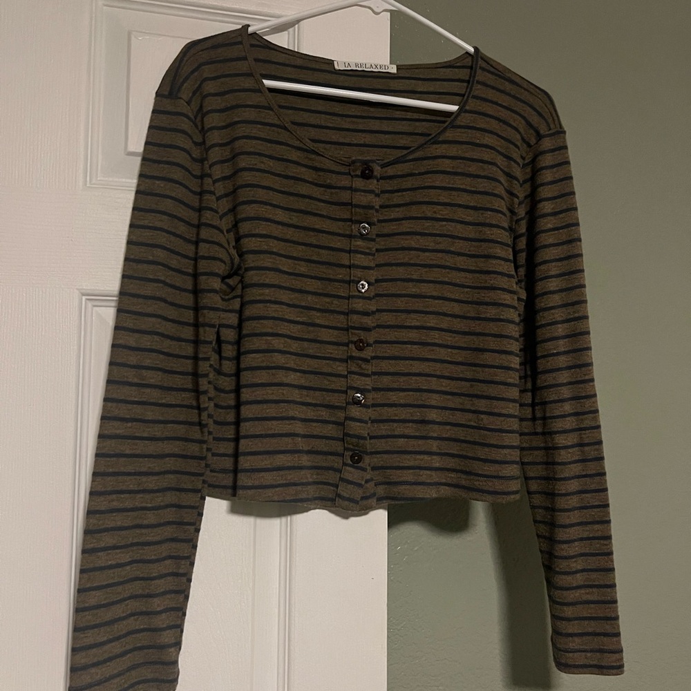 LA Relaxed- Organic Cotton Rib Cardigan (Limited Edition Brown and Blue Stripe)